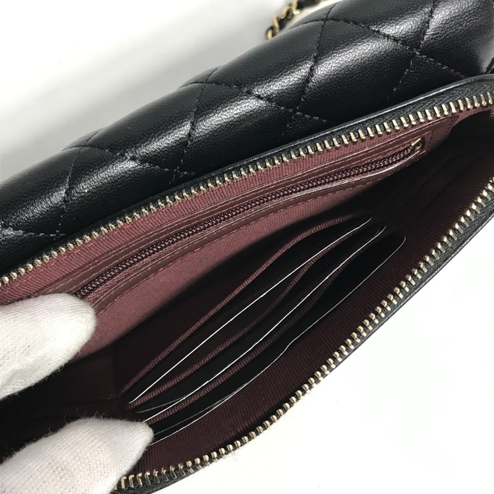 CHANEL Authentic Black Lambskin Leather Logo Wallet - Picture 14 of 16